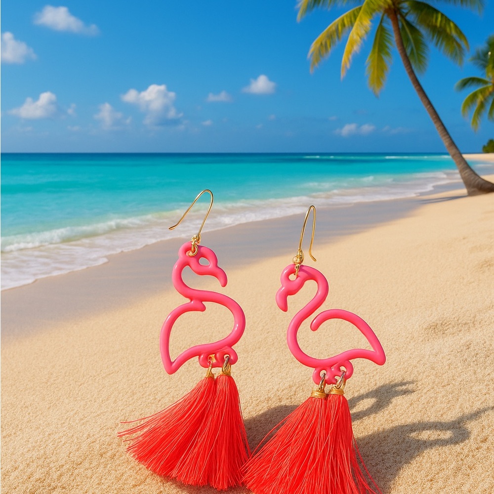 Flamingo Tassel Earrings - Pink and Gold